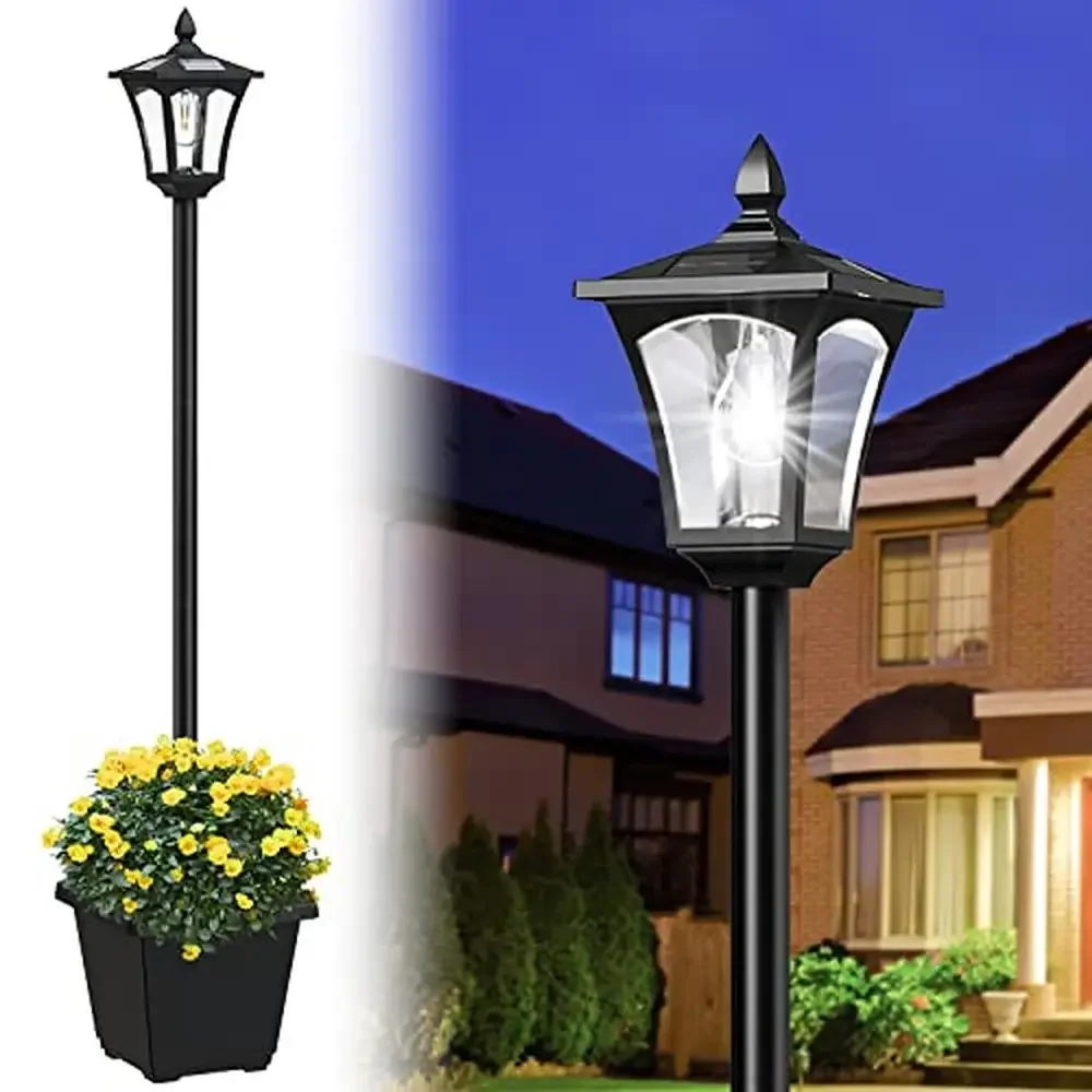 64 Inch Solar Lamp Post Light with Planter High Lumen Street Lights Waterproof IP45 Outdoor Solar Post Light Courtyard Garden