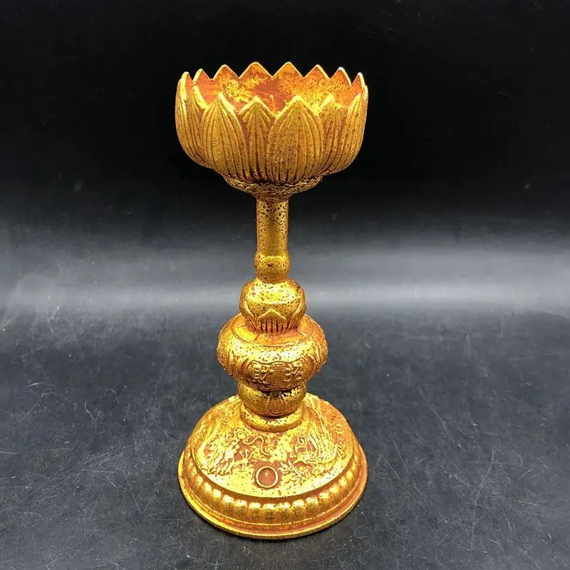 Antique Miscellaneous Collection Gilt Daqing Qianlong Year Dragon and Phoenix Candlestick Crafts Ornament