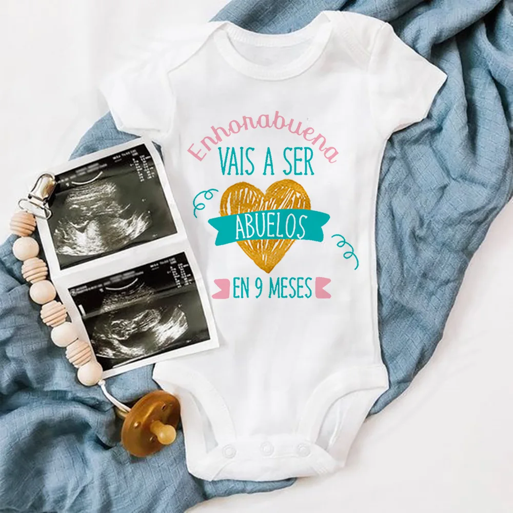 Congratulations on Being Grandparents in 9 Months Print Baby Bodysuit Pregnancy Announcement Infant Outfit Baby Reveal Clothes
