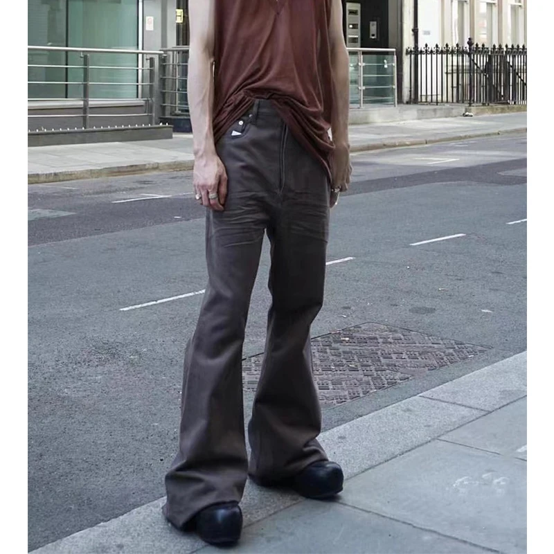 

Mijko American High Street Sle Men's Bell Bot Jeans Heavy Waed Casual Loose Fit Long Trousers Youth Faion Jeans