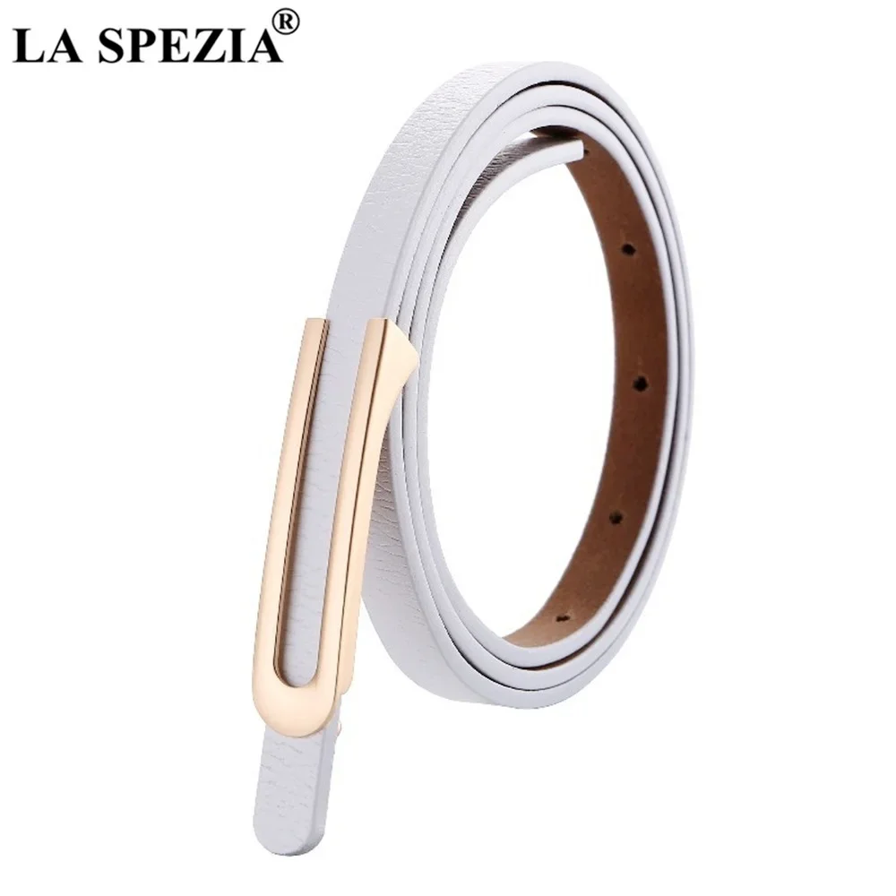 

LA SPEZIA Black Women Belt Cowskin Thin Waist Belt for Dress Solid High Quality smooth buckle narrow Cow Leather Women Belt