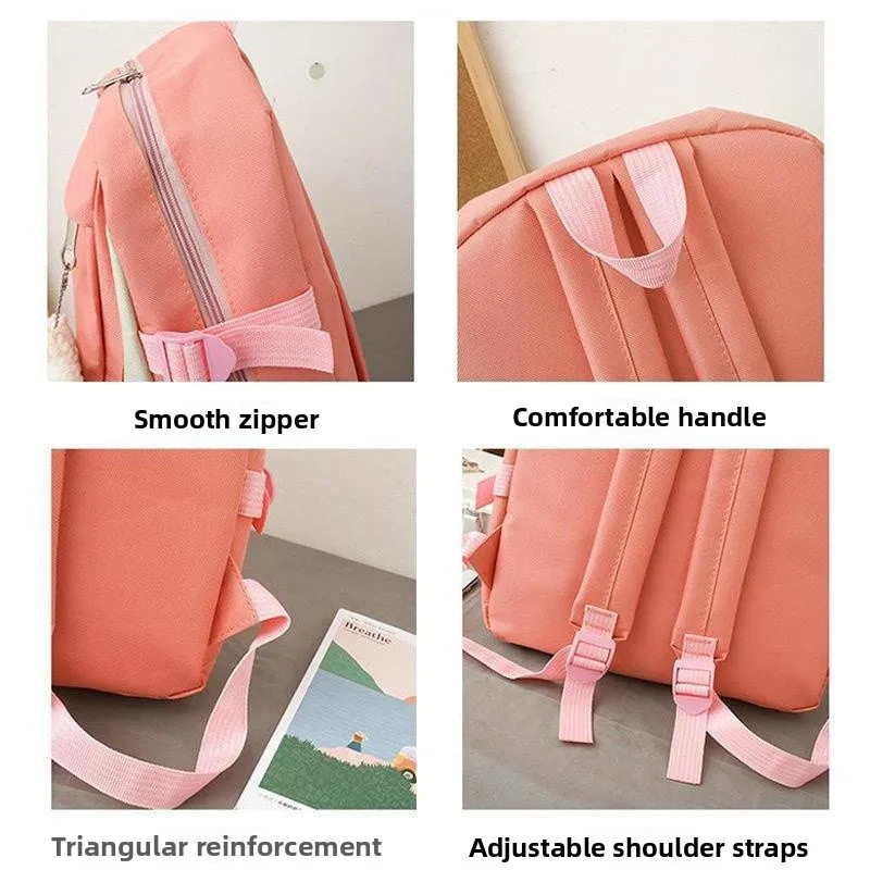 Middle School Student Four-Piece Set Trendy Korean Style Large Capacity Casual Travel Backpack Double Shoulder Bag Leisure