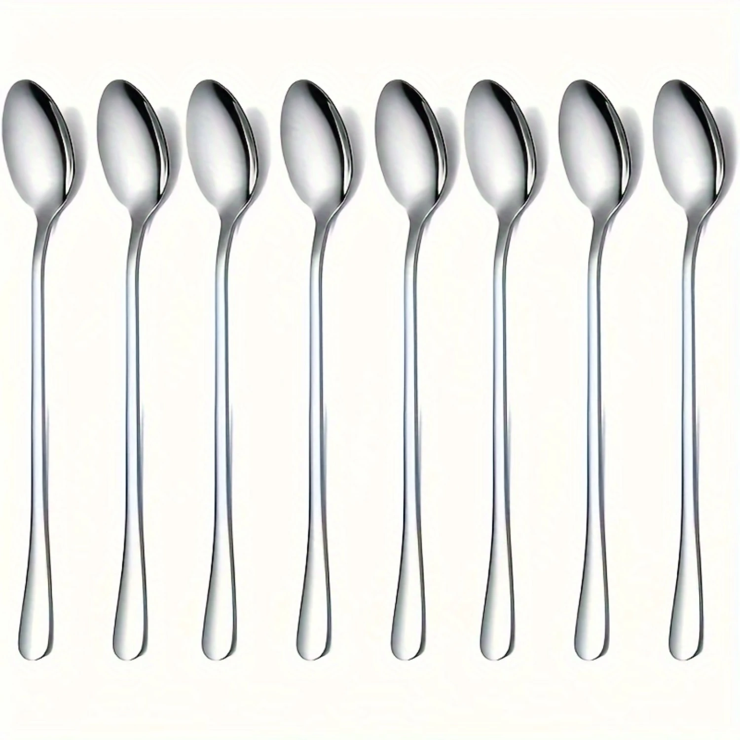 8pcs Stainless Steel Coffee Spoon, Long Handle Stirring Spoon, Ice Tea Spoon, Ice Cream Spoon, Party Supplies, Restaurant Cafe T