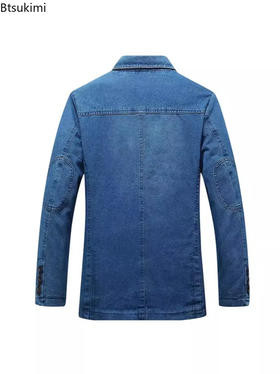 New Men's Denim Blazer Business Casual Vintage Suit Coats High Quality Slim Cotton Denim Jacket Spring Autumn Men Jean Suit Tops