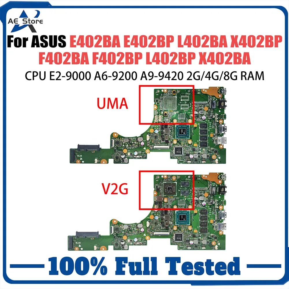 

Mainboard E402BP E402BA L402BA X402BP F402BA L402BP F402BP Laptop Motherboard E2-9000 A6-9200 A9-9420 CPU 2G 4G 8G-RAM