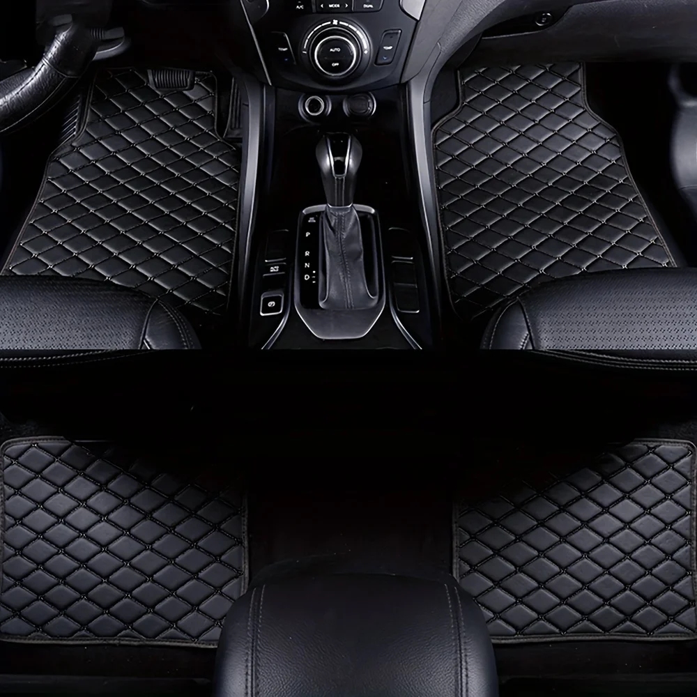 4Pcs PU Leather Car Floor Mats Full Set Diamond Quilted Universal Carpet Protectors Fit Most Cars SUVs Floor Mats