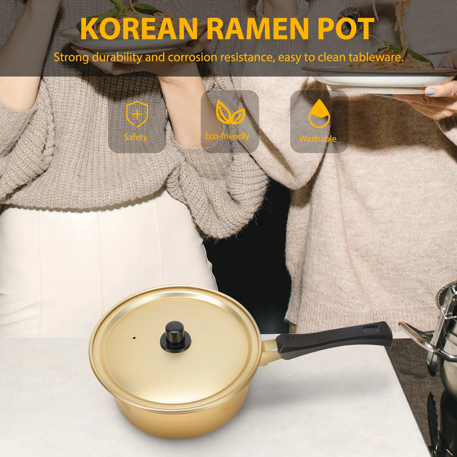 

1Pcs Korean Ramen Pot Cooking Pot Single Handle Aluminum Stockpot Household Kitchen Tool for Instant Noodles Soup Stew Milk