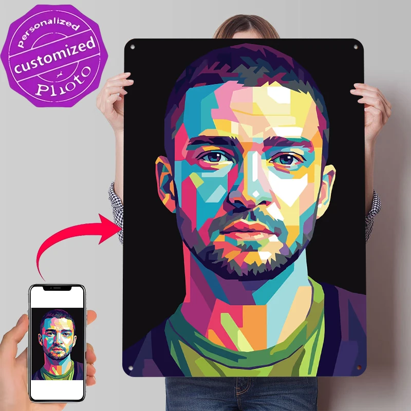 Colorful Pop Art Portrait of Justin Timberlake Tinplate Poster Wall Art Retro Vintage Metal Signs for Fans Bathroom Decor Room
