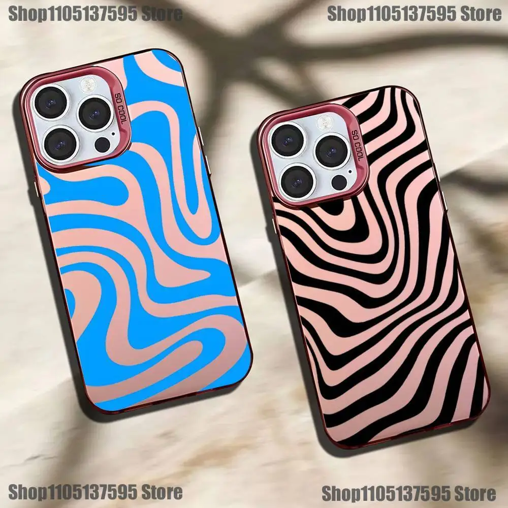

High-End Lrregular Stripes Phone Case For iPhone 17,16,15,14,13,12,11,Mini,Pro,E,SE4,XS,MAX Pink Candy Matte Cover
