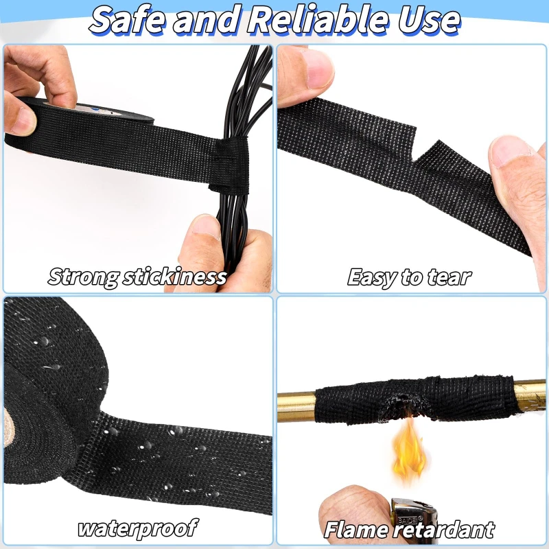 Black Electrical Fabric Tape Heat Resistant Wire Harness Bundle Insulation Auto Wiring Cloth Wrap Waterproof Cable Adhesive Tape