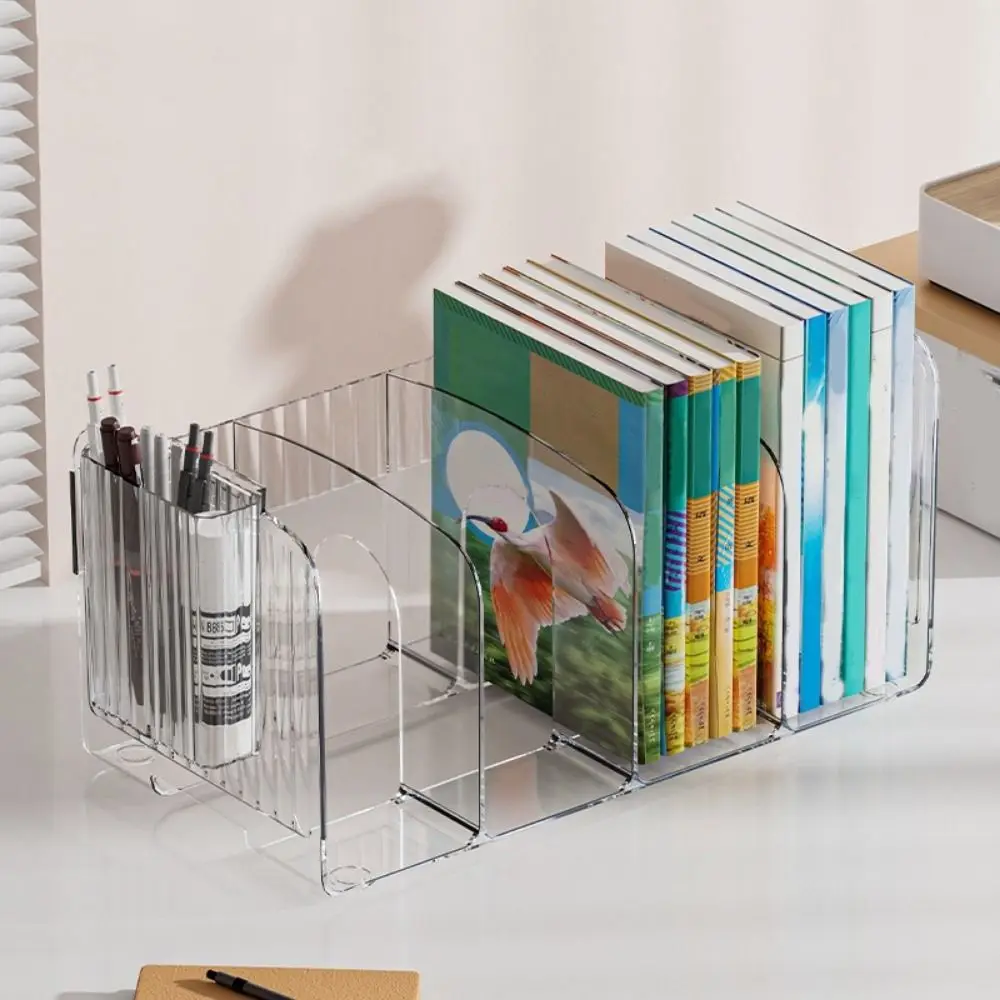 Portable Thickened Divided Book Stand Simple with Handle Clear Bookshelf Save Space Acrylic Book Stand School
