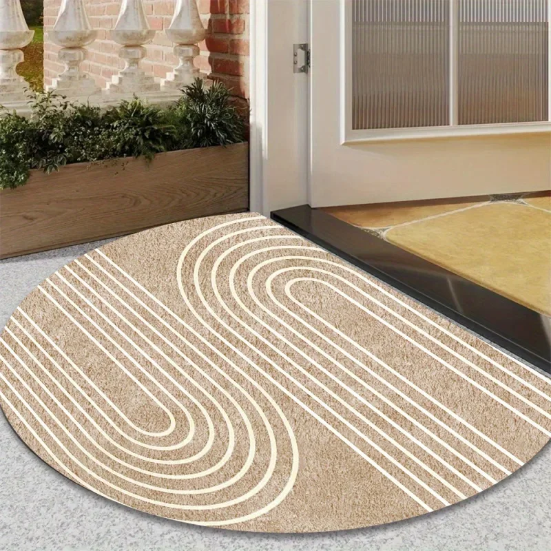 VIKAMA Wabi-Sabi Style Semi-Circular Welcome Doormat Striped Non-Slip Floor Mat Indoor/Outdoor Entrance Rug Home Decor