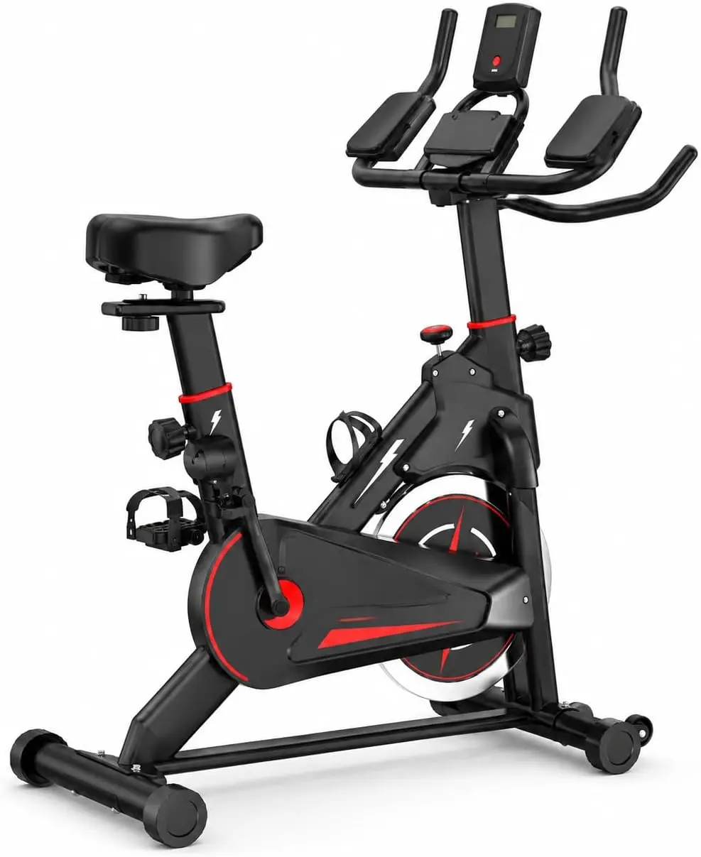 Indoor Magnetic Exercise Bike, Stationary Cycling Bike for Weight Loss with LCD Monitor, Adjustable Resistance, 330 lb Weight Capacity, Low Noise Operation and Tablet Holder