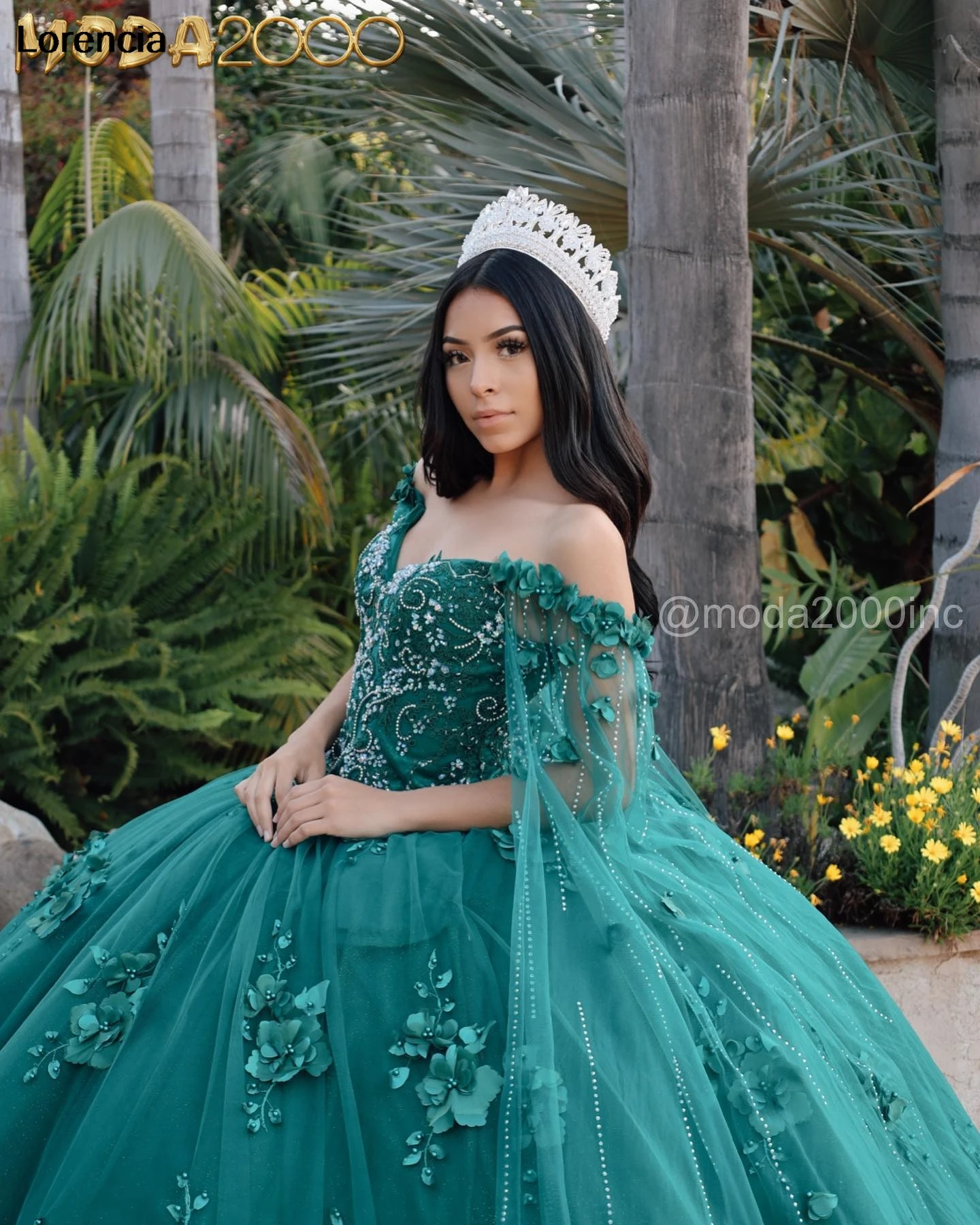 Блестящее темно-зеленое платье для Quinceanera Lorencia, бальное платье, 3D Цветочная аппликация, накидка, расшитая бисером, корсет, милое 16, платья, 15 лет, YQD963