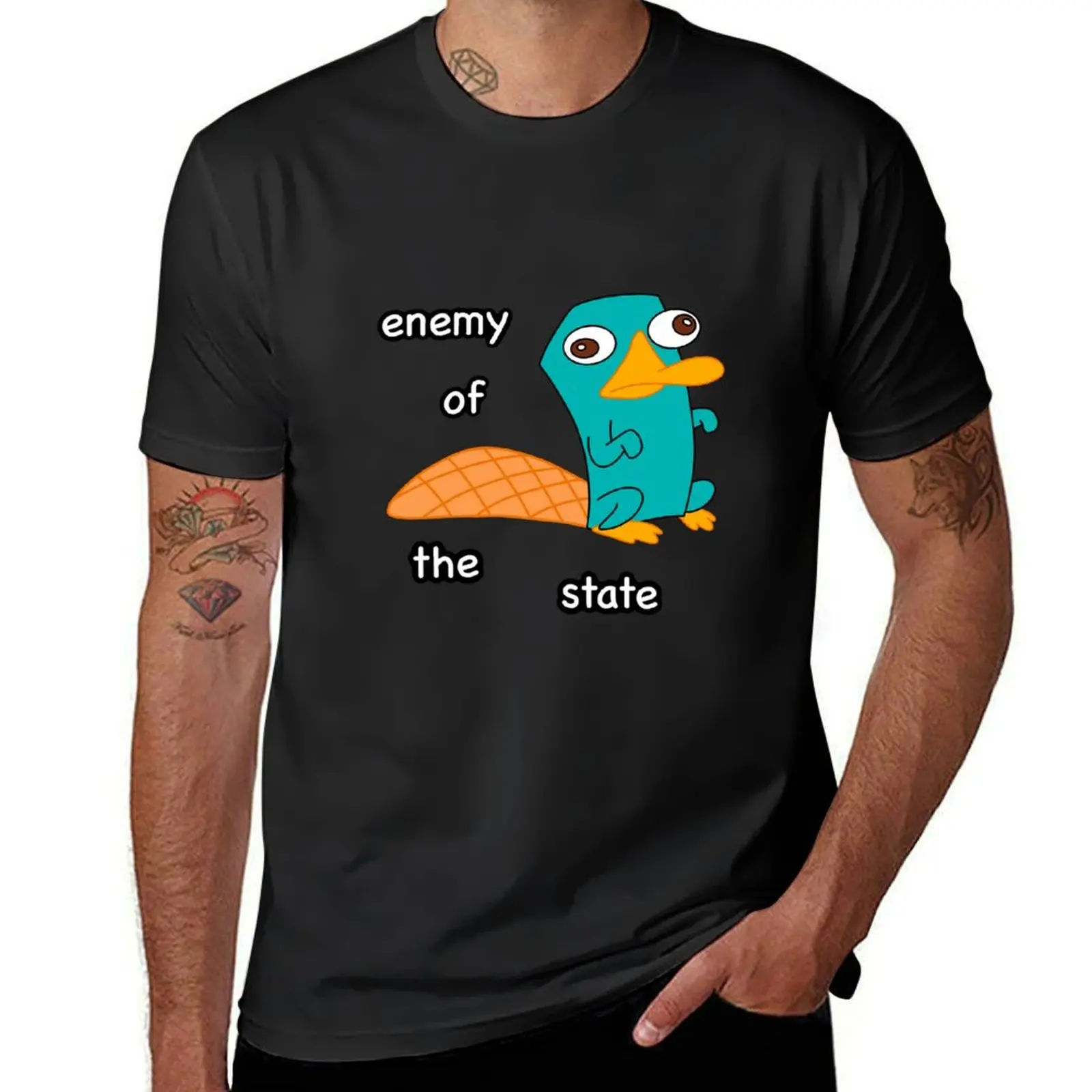 Perry the Platypus Enemy of the State - white text T-Shirt blanks animal prinfor boys Men's t-shirts