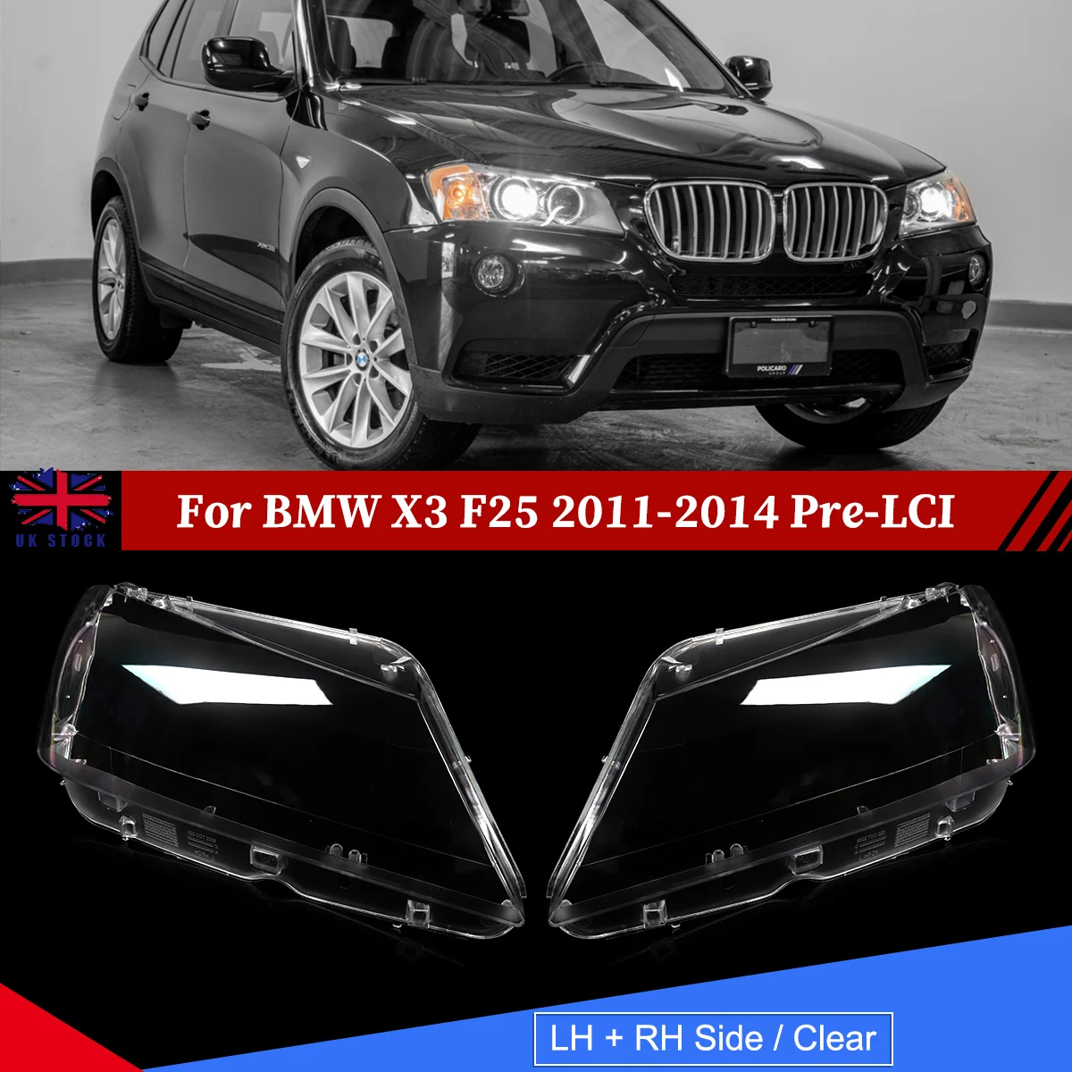 Pair Left + Right Auto Shell Headlamp Lampshade Shell Cover Transparent For BMW F25 X3 2011 2012 2013 2014