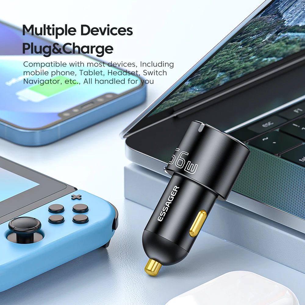 Essager 66W Car Charger Fast Charging Quick Charger QC PD 3.0 For iPhone 14 Type C USB Car Charger For Huawei Samsung