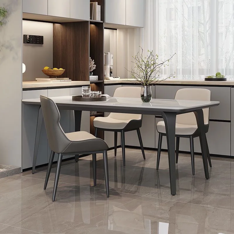 #Italian Slate Stone Dining Table Chair Set For Small Homes Kitchen Modern Minimalist Rectangular Dining Table Push-Pull Feature