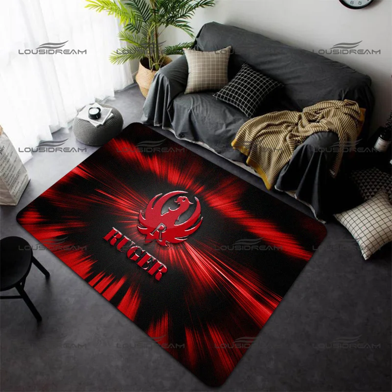 Square Flannel Ruger Carpet Classic Pistol Logo Pattern Floor Mats Modern Home Living Room Rugs Bedroom Carpet