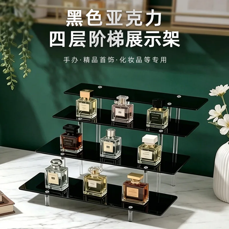 4‑Tier Ladder Acrylic Display Rack Anti‑Slip Storage Shelf for Perfume Jewelry Blind Box Action Figure Desktop Showcase