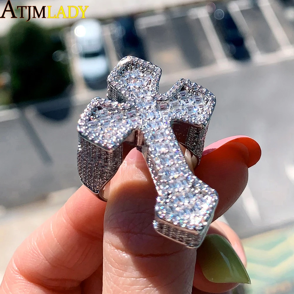New Iced Out Ball Infinity Cross Necklace for Men Women Bling Cubic Zirconia Cuban Chain Cross Ring Bracelet Hip Hop Jewelry Set