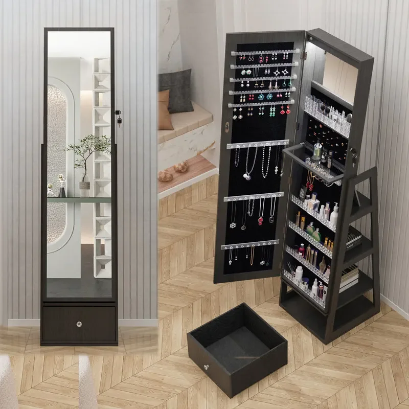 Floor-to-ceiling jewelry, cosmetics, mirror cabinet, integrated rotating multi-functional storage full-length mirror  FT