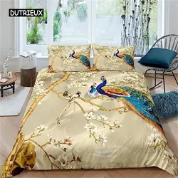 Copripiumino dorato di lusso copripiumino pavone con Set di biancheria da letto floreale per adulti, ragazze, animali, copriletto botanico