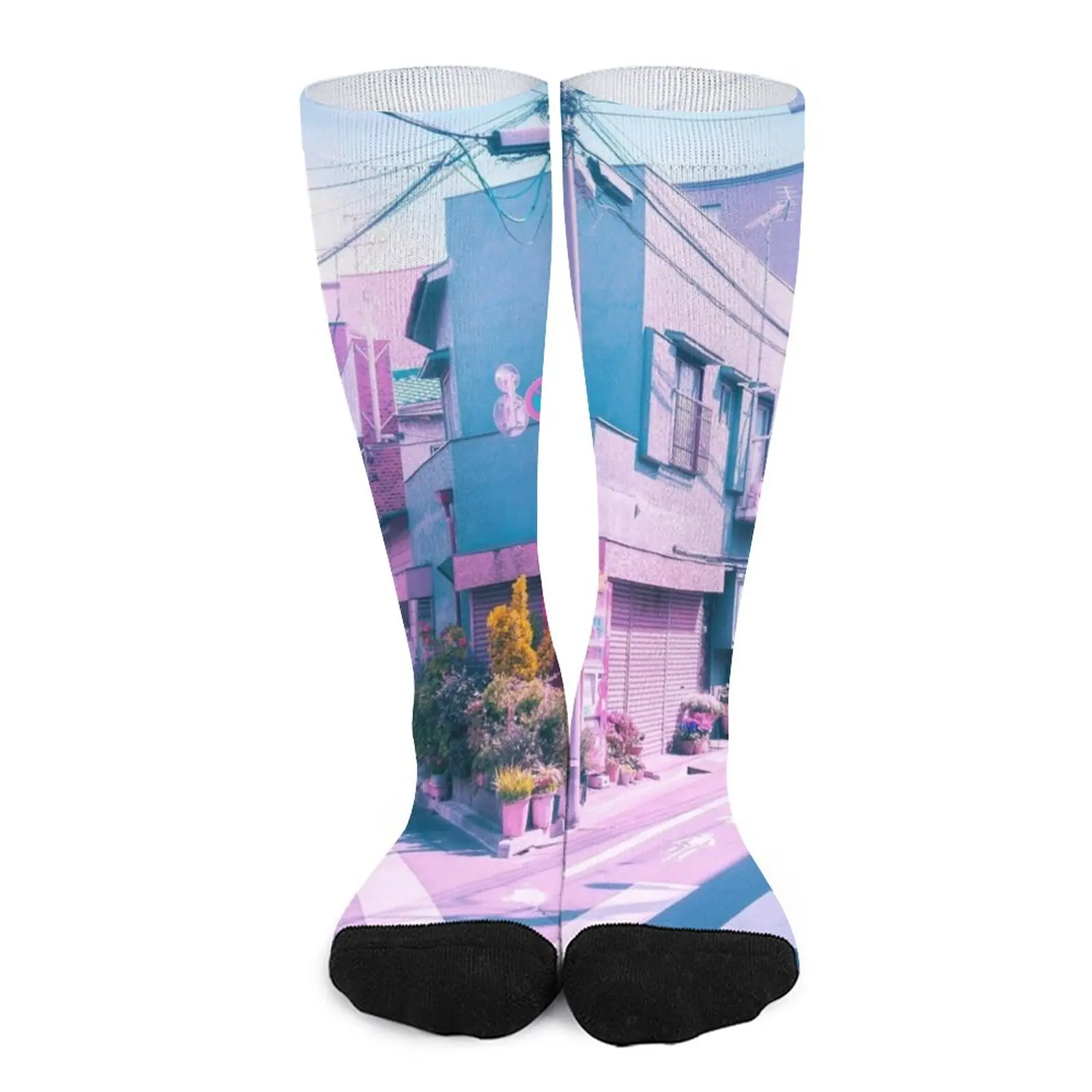 Anime in Real Life Vaporwave Summer Day in Tokyo Residential area Socks funny socks for men compression stockings Women