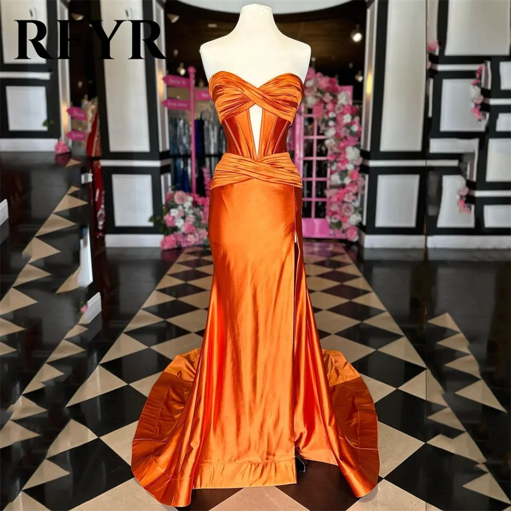 RFYR Green Mermaid Stain Prom Dress Sweetheart Cut Out Evening Dresses Sleeveless Sexy Party Dress with Side Split Customized