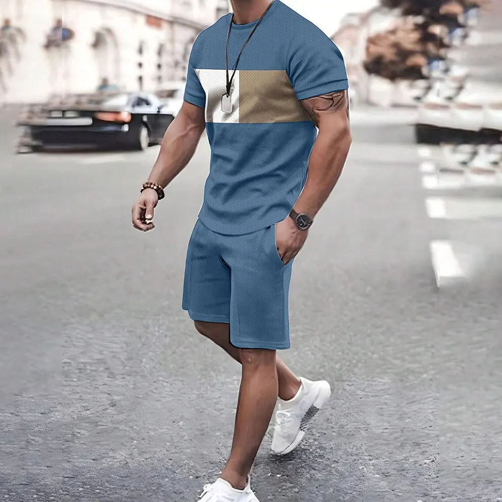 Men's Short Sleeve T-Shirts Shorts 2-Piece Set 2024 Summer Casual Sportswear Set T-Shirt Tops With Shorts Fitness Men's Clothing