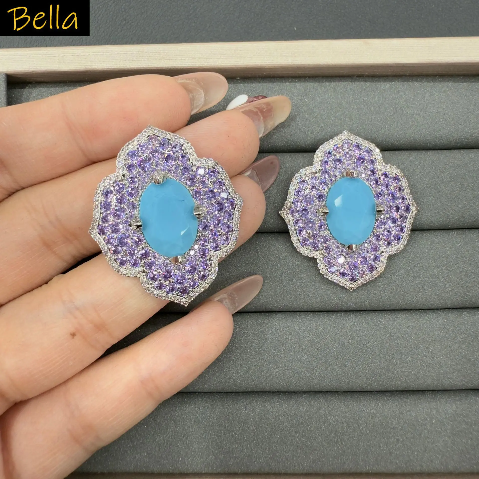 

women stud earrings cubic zirconia blue orange purple geometric shape earrings for women party dinner party