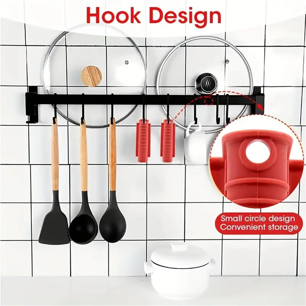 6pcs Red Silicone Pot Handle Covers High Heat Resistant Thermal Ear Clip Holder for Kitche Cast Iron Frying Pan Metal Pot Sleeve