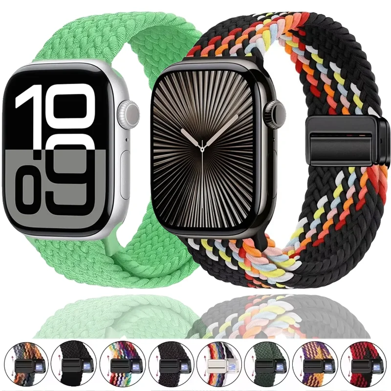 Nylon-Geflechtarmband mit Magnetverschluss für Apple Watch Ultra 3/2 49mm 11 10 46mm 42mm, iWatch 9 8 7 6 5 SE 45/41/44/40mm Armband