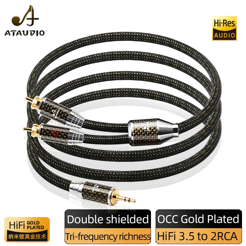 ATAUDIO HiFi 3.5 to 2RCA Audio Cable High Fidelity OCC Gold-plated 3.5mm to Dual RCA  Jack Cord for Phone HiFi Systems Amplifier