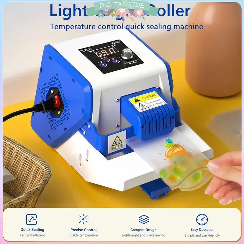 Continues Auto Sealing Machine Desktop Bag Sealer GLF1P Degree Heat Sealing Temperature Control Speed Roller