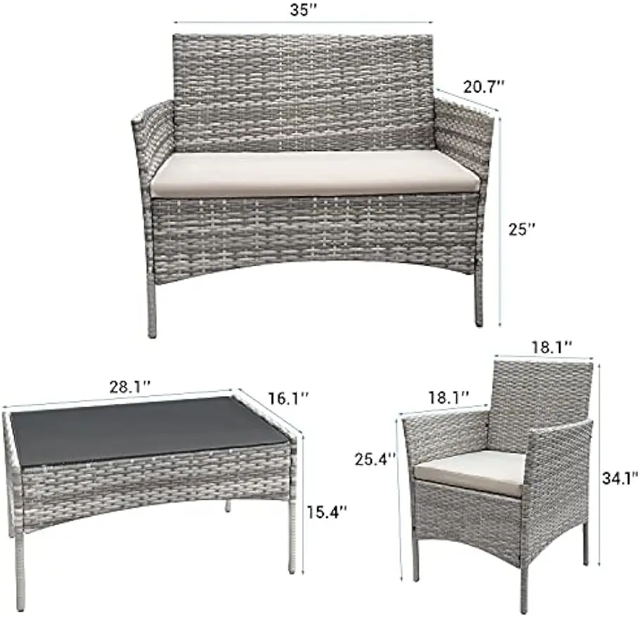 Patio Outdoor Furniture Set Pieces Porch Wicker Chairs Sets Rattan Balcony Sofa Conversation Set