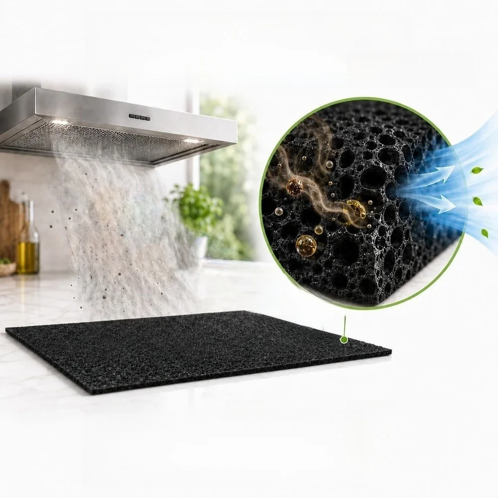 2Pcs Cuttable Activated Carbon Range Hood Filter 40x80cm, Deodorizing Oil-Absorbing Replacement For Kitchen Vent