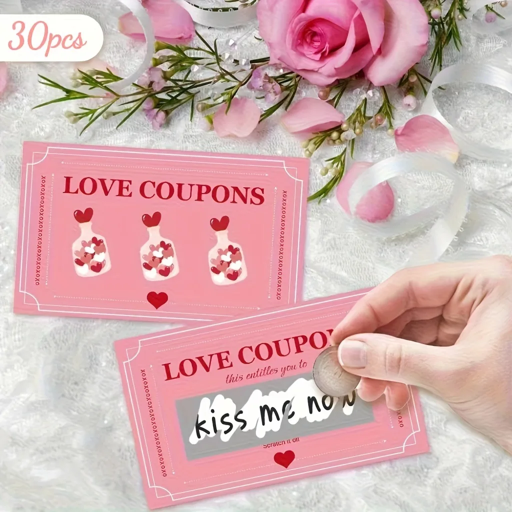 30-100PCS Valentine's Day Scratch Cards Cards Coupons of Love Words Valentine's Day Paper Scratch Cards Valentine's Day Gifts