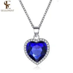 Seulement Titanic Heart of The Ocean Love Heart Shaped Necklace with Royal Blue Crystal Pendant for Women Wife