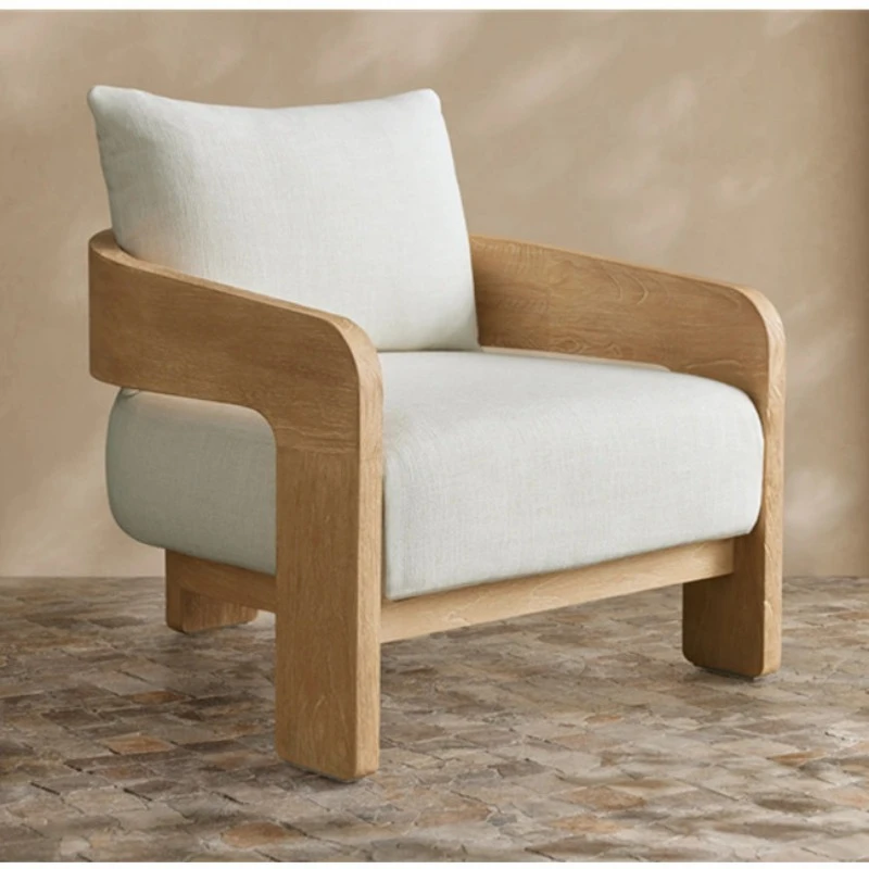 Outdoor Teak Single Sofa with Cushion Modern Simple Leisure Sofa Garden Terrace