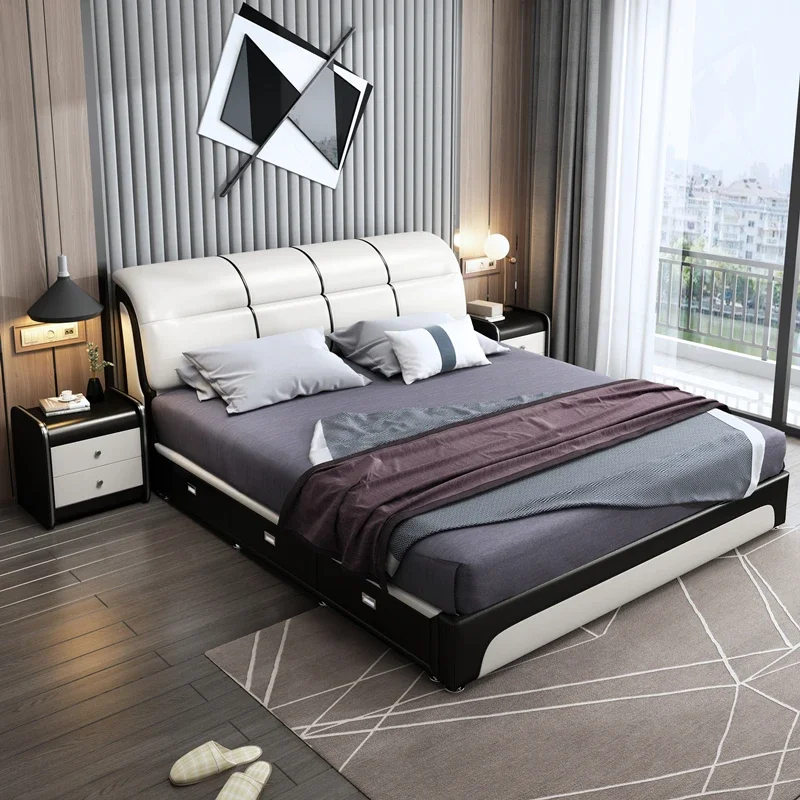 

bed Leather leather double modern simple 1.8m master room soft wedding tatami 2m 2.2 big