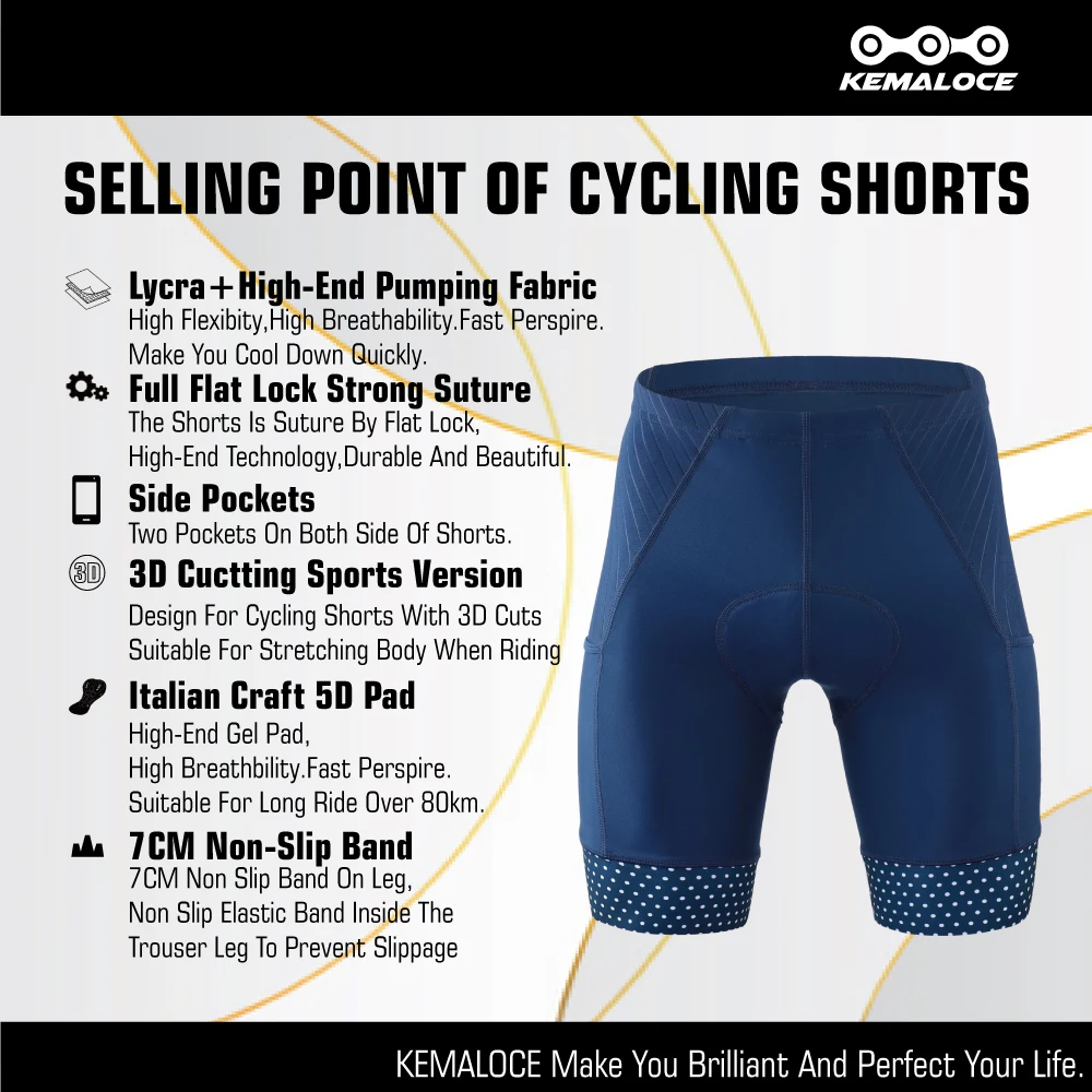 KEMALOCE Men\'s Cycling Shorts 5D Gel Padded Blue&Green Bicycle Riding Pants With Side Pockets Shockproof MTB Bike Shorts Tights