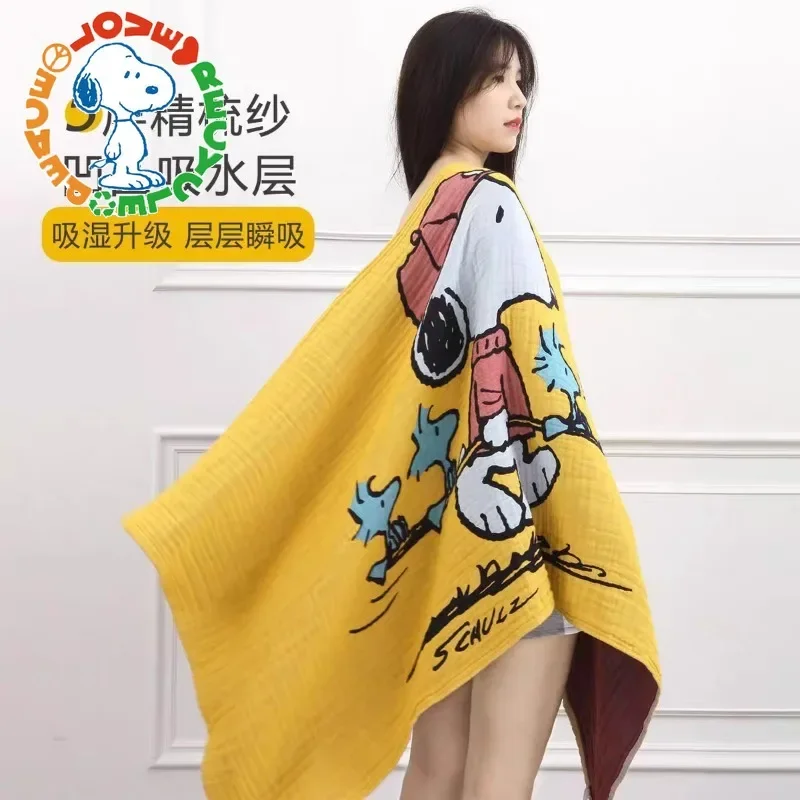 Snoopy Adult Children Pure Cotton Bath Towel 5-layer Seersucker Multifunctional Plush Bath Towel Baby Pad Towel  Christmas Gift