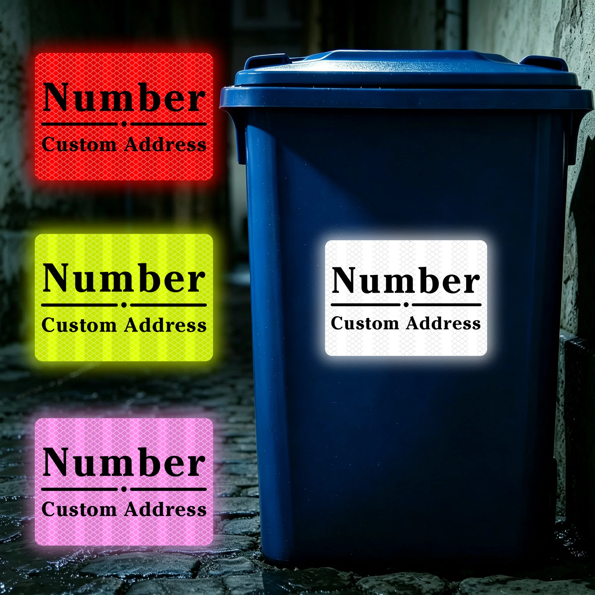 1PC Custom Night Reflective Trash Can House Number Stickers Self‑Adhesive Waterproof Address Decals for Outdoor Garbage Bin