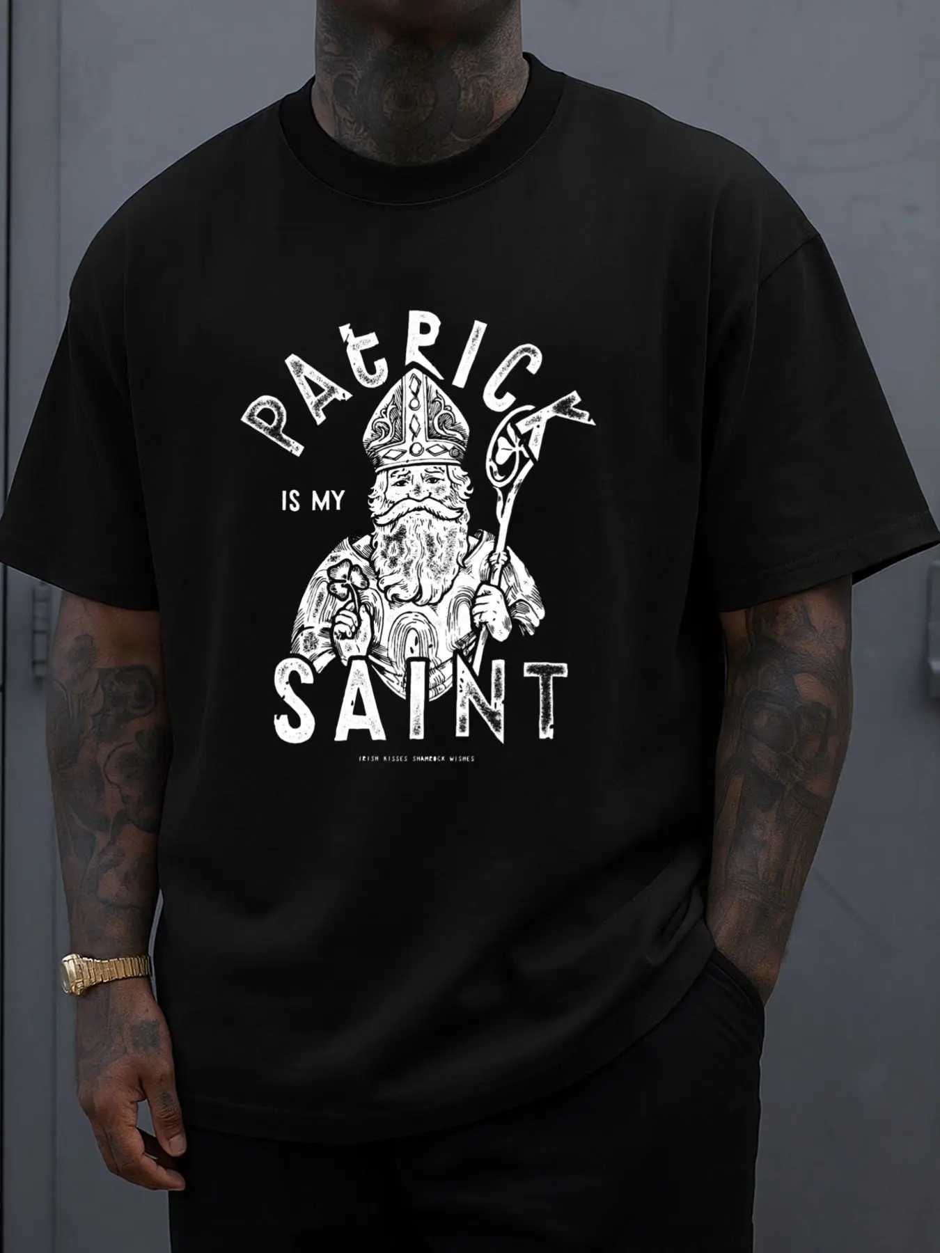 St. Patrick's Day Men's Printed T-Shirt, Black Fun Casual Cool Top, Funny T-Shirt, Casual Clothing, Suitable for Office, Dating, and Going Out, Spring and Summer Outdoor Wear, St. Patrick's Day Gift