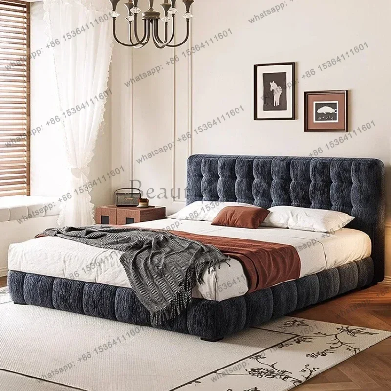 Velvet Modern Luxury Puff Style Fabric Bed Marriage Double Bed Bedroom Beds Bedframe Mattress Set Furniture