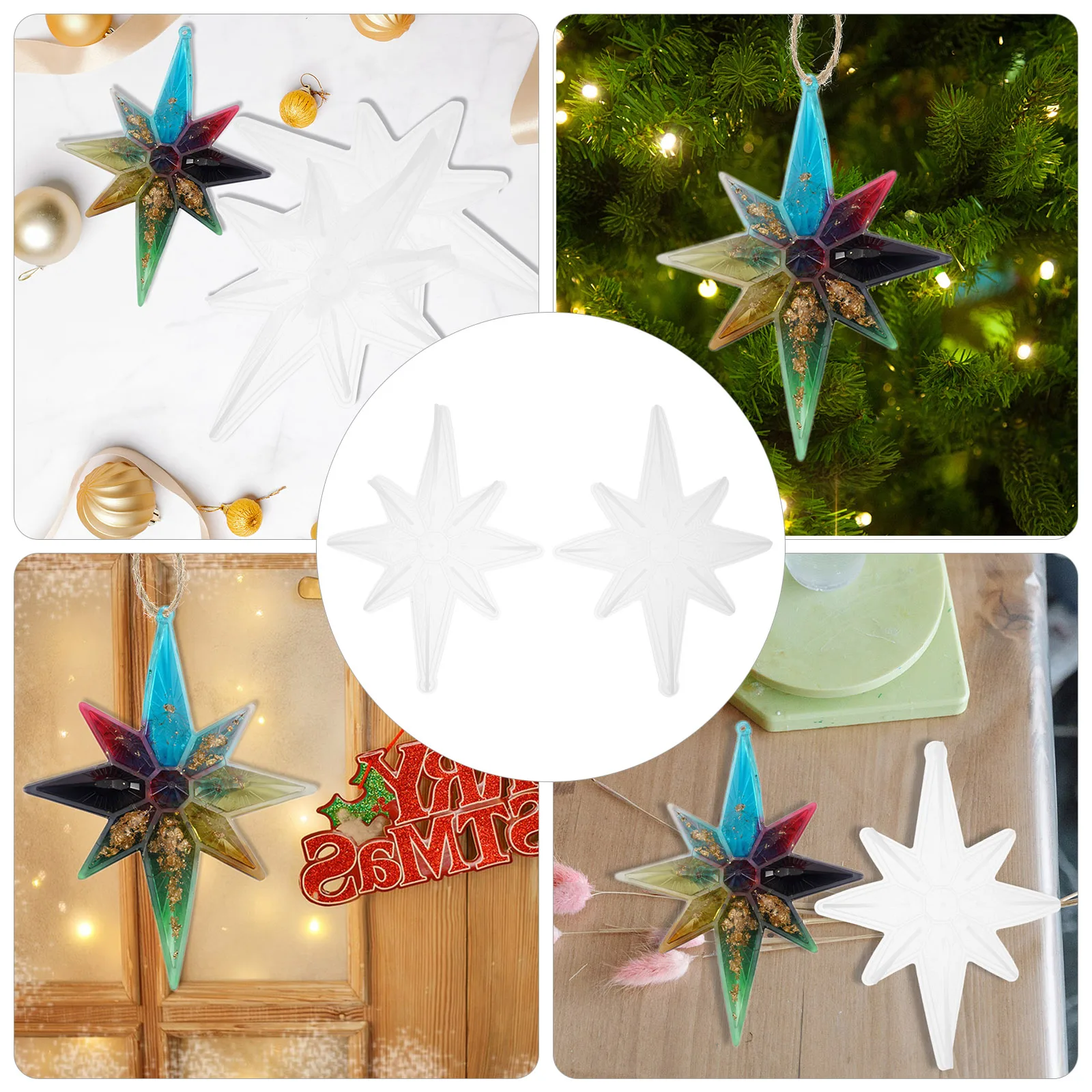 

2pcs Christmas Pendant Mold Octagonal Star Silicone Molds DIY Tree Ornament Resin Epoxy Crafting Keychain Decorative Home Gift