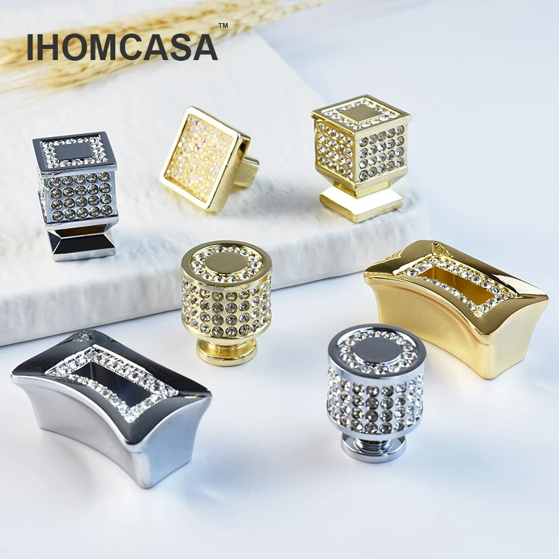 IHOMCASA Kitchen Furniture Handle Gold Diamond Crystal Drawer Cabinet Knobs Cupboard Wardrobe Handles And Door Pulls European