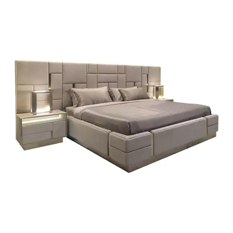 

%@2025 Factory Price High-End Luxury Modern Soft Bed Up-Holstered Genuine Leather Double Bed for Bedroom Furniture
