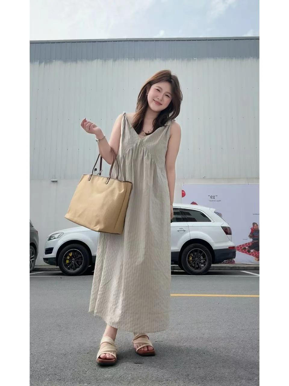 

JINGU Knot Shoulder Casual Striped Dress Elegant Slimming Hanfu Women's Fashion Spring Collection 100% Other Material